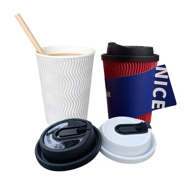 China Factory Price 100% Disposable Ripple Coffee Cups 16z 500ml Ripple Paper Cup Sleeves With Lids for sale