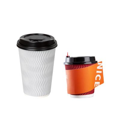 China Hot Selling Disposable 4oz 8oz 8boz Customized Design Paper Cups Sleeves With Double Lids Wall Ripple Disposable Printed Paper Coffee Cups for sale