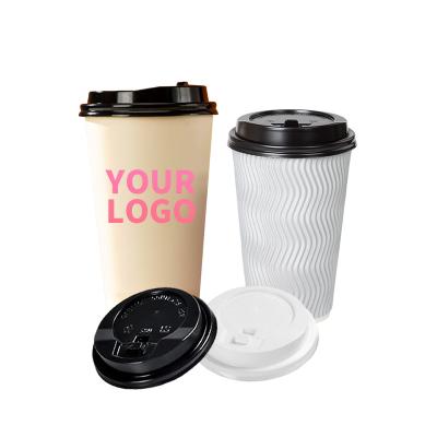 China 8oz/12oz/16oz Paper Cup Disposable Coffee Cup Packaging Paper Cup Low Lids Disposable Custom Moq Logo Paper Cups Sleeves With for sale