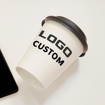 China Factory Price 100% Disposable Wholesale Custom Printed LOGO Hot Coffee Paper Cup Disposable Wall Gold Foil Double Stamping Sleeves With Lid for sale