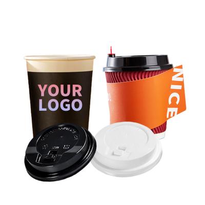 China Suppliers Custom Disposable Black Wall Disposable Paper Coffee Cup Double Printed Cheap Coffee Paper Cup Waterproof Black Lids for sale