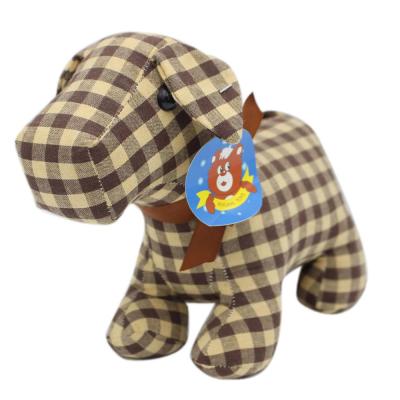 China Adorable Modern Brown Animal Puppy Plaid Pattern Doorstop Weighted Draft Stopper for sale