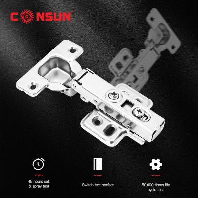 China CONSUN Modern Furniture Fittings Clip On Soft Narrow Hydraulic Cabinet Furniture Hidden Door Hinge for sale