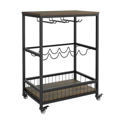 China Sustainable Movable Bar Serving Cart With Wheels Wine Storage Cart With Wine Rack And Glass Rack For Home for sale