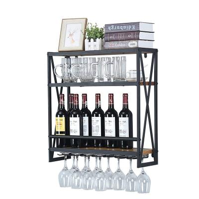 China 2021 Wall Mounted Rustic Stackable Steel Wine Metal Wine Glass Bottle Workmanship Jiahe Wooden Rack Shelf Storage Wall Mounted Rack for sale