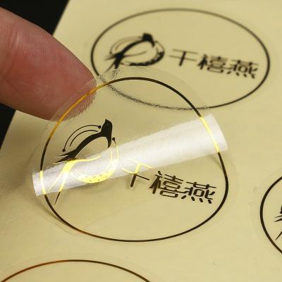 China Promotion Customized PVC Waterproof Transparent Hot Gold and Silver Self Adhesive Label, Trademark Sticker, Circular Sealing Sticker for sale