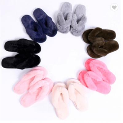 China Colorful Faux Fur Slippers Women Anti-odor Slippers Ladies Indoor Warm Winter Slippers for sale