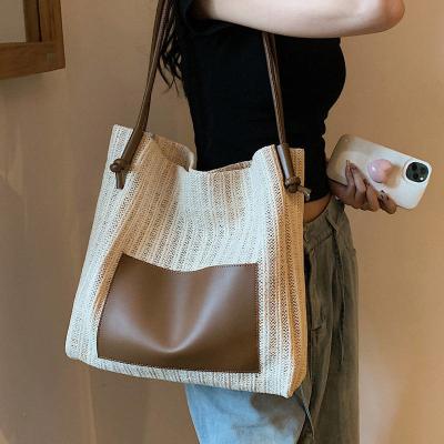 China Women's Personalized Casual Tote with Two Handles/Straps Summer Sea Beach Trim Raffia Bag for sale