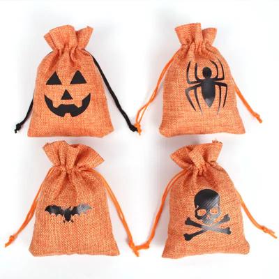 China Shopping Pumpkin Gift Bag 9*12cm Orange Festival Halloween Drawstring Burlap Material for sale