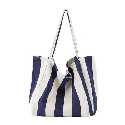 China Customized Farbe Baumwolle Leinwandbeutel für den Einkauf OEM/ODM akzeptabel gestreifte Tote-Tasche zu verkaufen