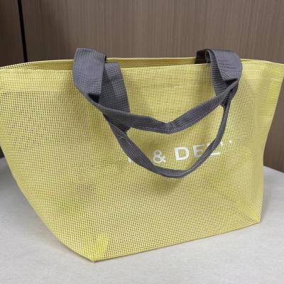 China Customized Logo Mesh Bags Reusable Nylon Wire Mesh Shopping Tote Bag Mesh Beach Bag for sale