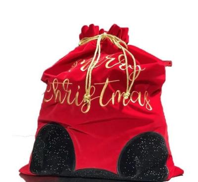 China Custom Giant Xmas Bag Red Velvet Drawstring Christmas Santa Sack with Customized Logo for sale