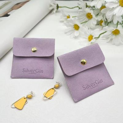 China Jewelry Pouch Luxury Print Logo Microfiber Snap Button Bags for Earrings and Necklaces for sale