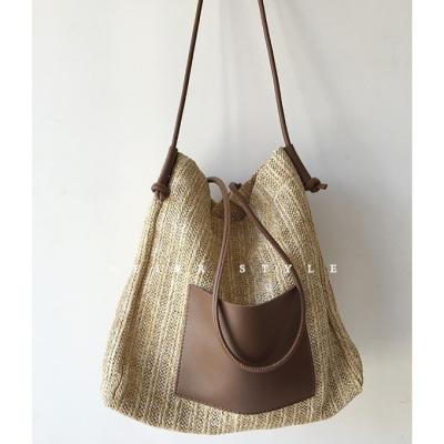 China Polyester Lining Handmade Woven Straw Bag Large Tote Shoulder Crossbody Bag for Women for sale