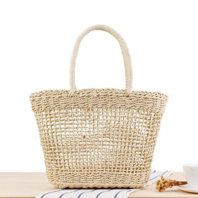 China Summer Beach Handbags Handmade Straw Tote Bag Wicker Woven Knitted Mesh Hollow Basket for sale