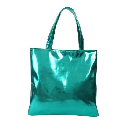 China Soft Tote Handbag Simple Solid Color Shiny Patent Leather for Cute Girl Shopping Bag for sale