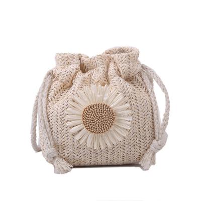 China Women's Beach Handbag Unisex Straw Crossbody Shoulder Handbag Summer Woven Bucket Bag for sale