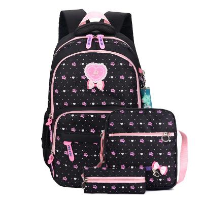 China 3pcs Set Primary Student Girls Backpack School Bag with Nylon Cartoon Pattern for sale