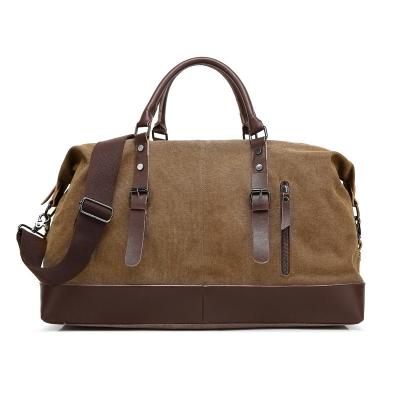 China Training Luggage Bags Oversized Waterproof Canvas Genuine Leather Weekend Bag Brown for sale