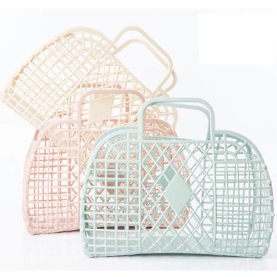 China 2023 Summer Portable Vacation Plastic Pvc Fashion Beach Retro Jelly Basket Bag for Woman for sale