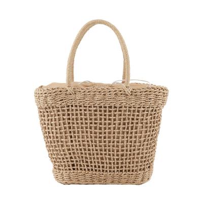 China Custom Logo Accepted Medium Size Rattan Straw Handbag for Lady Hollow Out Summer Fashion for sale