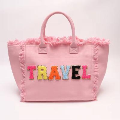 China Newest Fashinable Keymay Tassel Fringe Large Canvas Tote Bag with Two Handles/Straps for sale