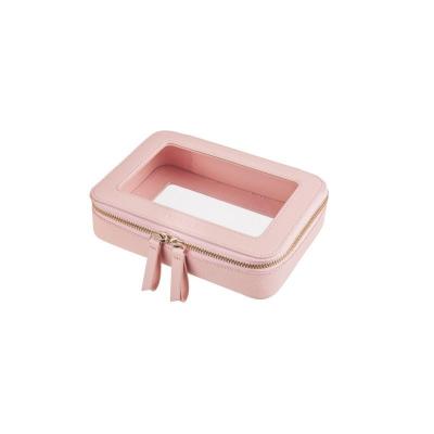 China Pink Leather Cosmetic Bag with Acceptable OEM/ODM and Solid Pattern Type for sale