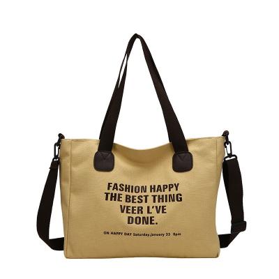 China Daily School Life Letter Print Cotton Tote Bag for Women Crossbody Canvas Shopping Bag for sale