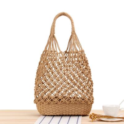 China Newest Fashionable Customized Color Knit Hollow Out Woven Beach Bags Straw Tote Bag for sale