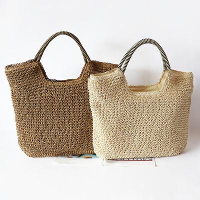 China Polyester Lining Material Handmade Women's Straw Shoulder Bag for Summer Beach Large Tote Bag for sale