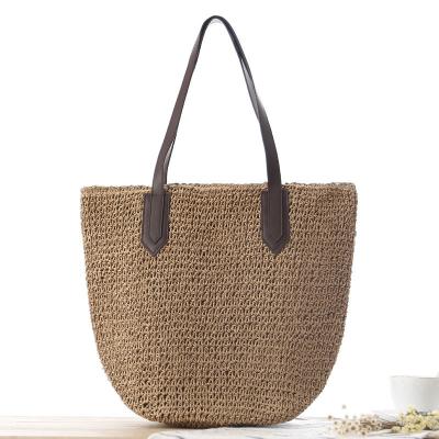 China Frauen Strohtaschen Sommer Natur Raffia Stroh Strandtasche mit zwei Griffe Neueste Ankunft zu verkaufen