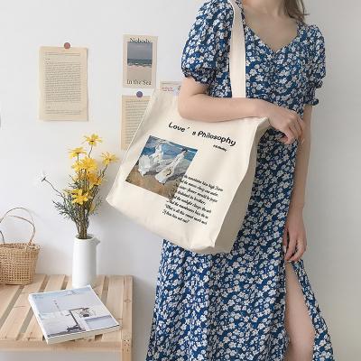 China Customized Letter Print Cotton Tote Bag for Medium-Sized Grocery Shopping Necessities for sale