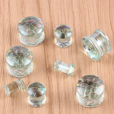 China CLASSIC Fish Scales Handmade Glass Ear Gauges Plug Ear Expander Weights Flesh Tunnels Body Piercing Jewelry for sale