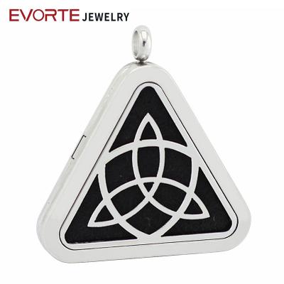 China Best Selling Elegant Triangle Shape Silver Perfume Pendant Stainless Steel Pendant Necklace With Pads for sale