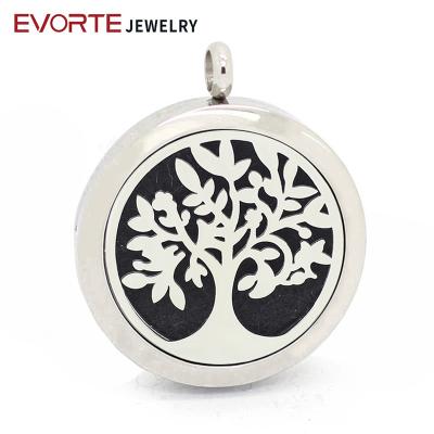 China Hot Sale 30mm Stainless Steel Silver Tree of Life Diffuser Pendant Necklace for sale