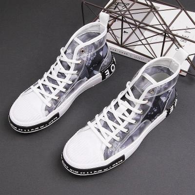 China Round Toe Lace Up Men Color Matching Fashion Trend Tie Dye Canvas Shoes Walking Shoes High Toe Breathable Men Wholesale for sale