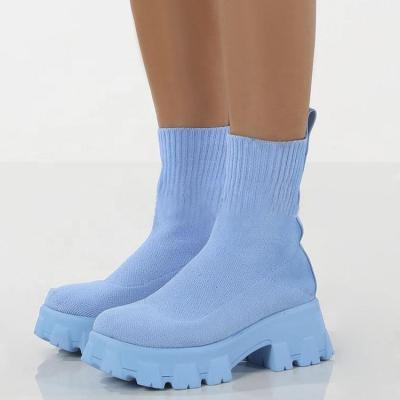 China Women Thermal Boots Slip On Knitted Ladies Winter Sock Boots For Women Shape Around Toe Chunky Heel Female Ankle Boots for sale