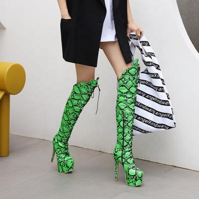 China Wholesale Custom Women Thermal High Platform Stiletto Heel Over The Knee Boots Side Zippers Snakeskin Prints Thigh High Boots for sale