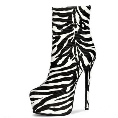 China Meizu Breathable Platform Round Toe Ankle Boots Stiletto Heel Zebra Women's Zebra Bars Female Short Booties 45 Large Size for sale