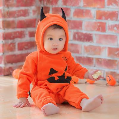 China High Quality Breathable Baby Halloween Costume Long Sleeve Jumpsuit Newborn Pumpkin Hooded Halloween Romper for sale