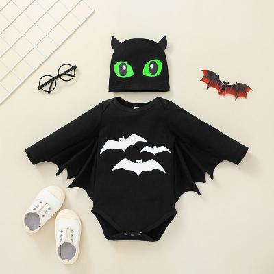 China Halloween Breathable Clothes 100% Black Cotton Spring Boy Newborn Autumn Hooded Bat Rompers Baby Costume Clothes for sale