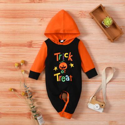 China Wholesale Breathable Newborn Clothes Hoodie Printing Halloween Letters Printed Long Sleeve Kids Overalls Halloween Rompers for sale