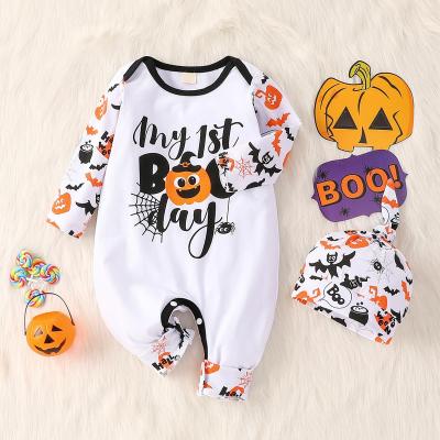 China 2022 New Halloween Pumpkin Ghost Breathable Long Sleeve Baby Infant Halloween Romper for sale