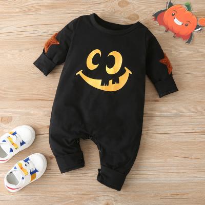 China Breathable 2022 New Design Halloween Baby Clothes For Girl Boy Evil Pumpkin Smiley Baby Romper for sale