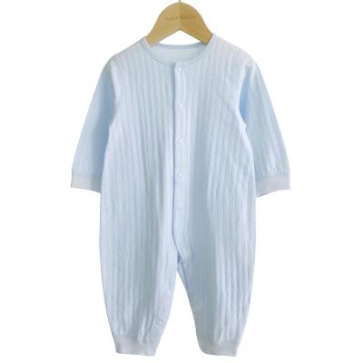 China Breathable 100% Cotton Newborn Babies Romper Clothes Jumpsuit Buttons Cute Baby Boys Rompers Custom Made Baby Striped Mid Summer Unisex for sale