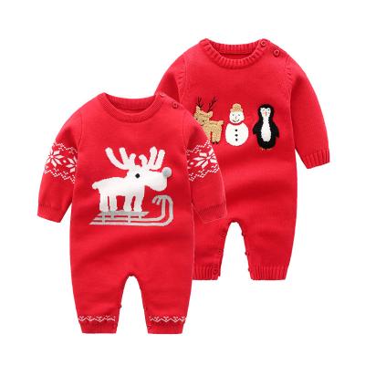 China Breathable Baby Knit Sweater Christmas Cartoon Pattern Outwear Long Sleeve Soft Snap Fork Newborn Baby Bodysuit for sale