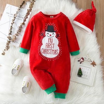 China Breathable Snowman Winter Overalls Baby Hooded Printed Unisex Romper New Long Sleeve Red Soft Christmas Baby Romper for sale