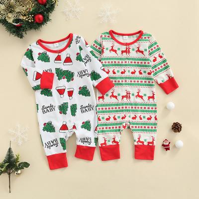 China Breathable Merry Christmas Baby Bodysuit Boys Girls Long Sleeve Instant Button Cotton Printed Newborn Pajamas for sale