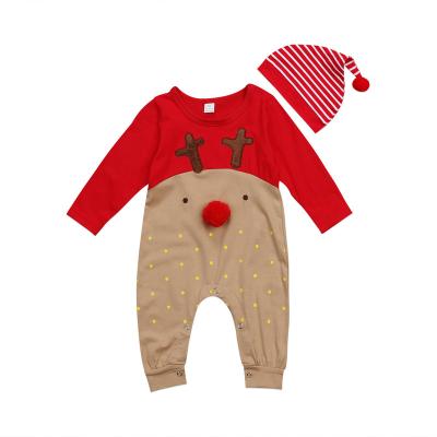 China Fashion Breathable Hot Selling Newborn Jumpsuit Reindeer Train Long Sleeve Hooded Cotton Christmas Baby Soft Romper for sale