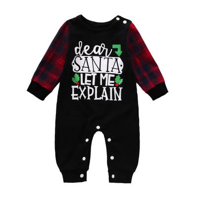 China New Boy Girl Baby Christmas Clothes Cartoon Alphabet Print Breathable Black Plaid Long Sleeve Baby Onesie for sale